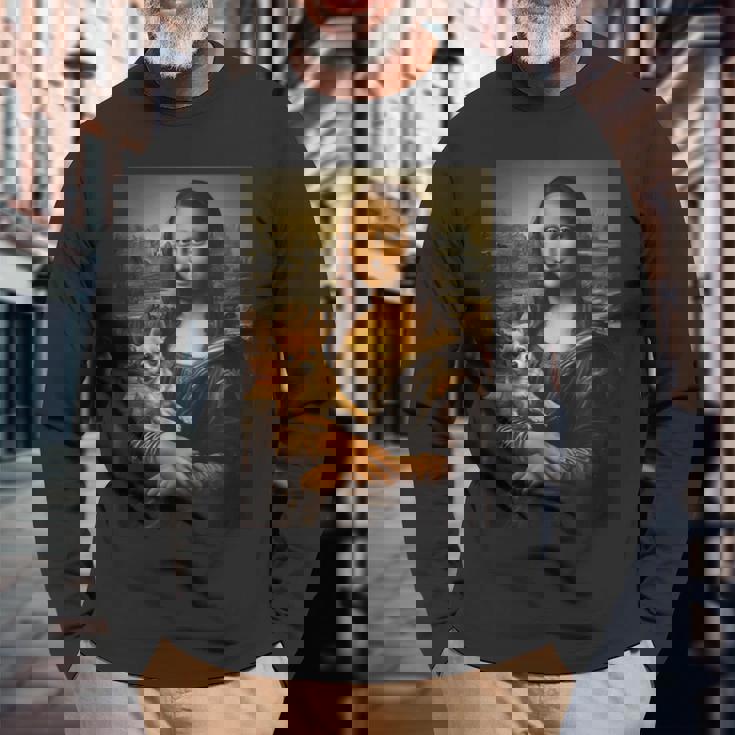 チワワ モナリザ 絵画 アート 犬 ママ お父さん 長袖Tシャツ 高齢者への贈り物