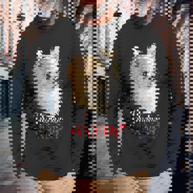 チワワ ロングヘア チワワ ロングヘア ママ ママ 犬好き 長袖Tシャツ 高齢者への贈り物