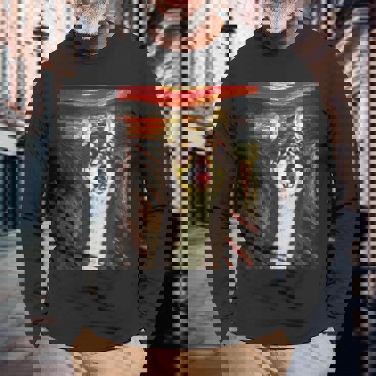 チワワ 面白いtシャツ 犬 ムンクの叫び かわいい メンズ 子供 おもしろ 服 グッズ ネタ わんこ 長袖Tシャツ 高齢者への贈り物