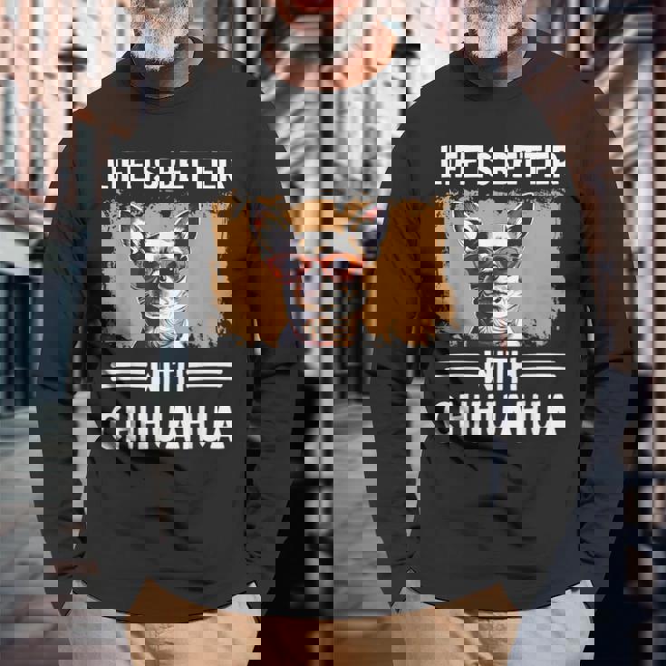 チワワデザイン レディース メンズ チワワ 犬 チワワ 恋人 長袖Tシャツ 高齢者への贈り物