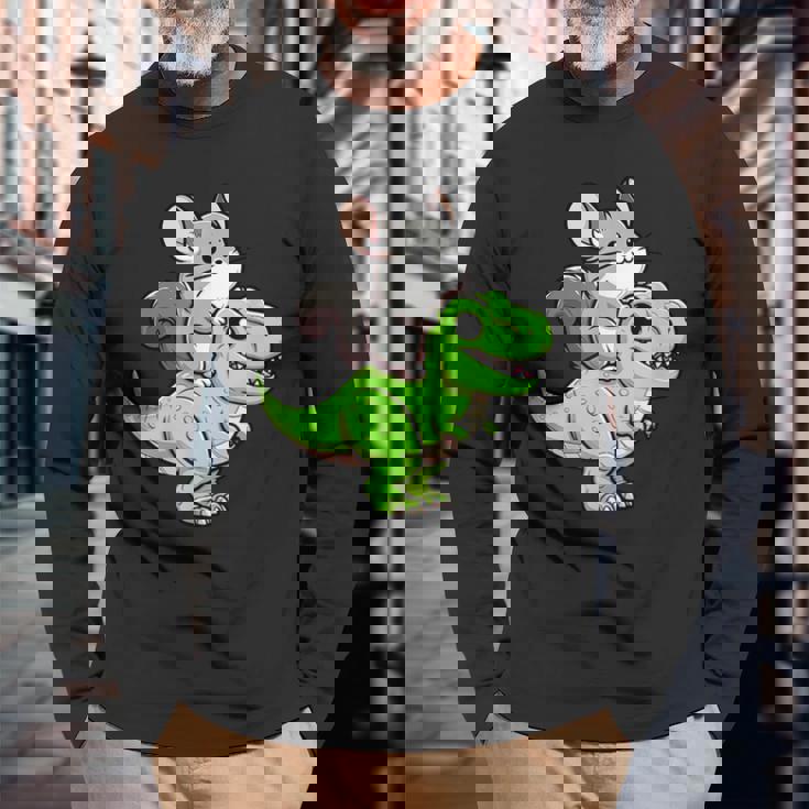 チンチラ T-Rex 恐竜 ペット おもしろい ティラノサウルス 長袖Tシャツ 高齢者への贈り物