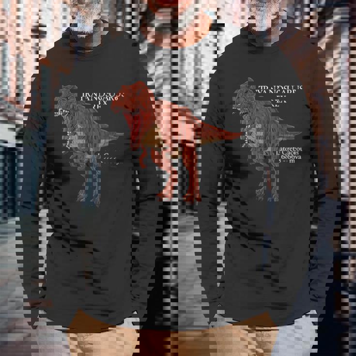 ティラノサウルス・レックスのリアルなデッサン 長袖Tシャツ 高齢者への贈り物