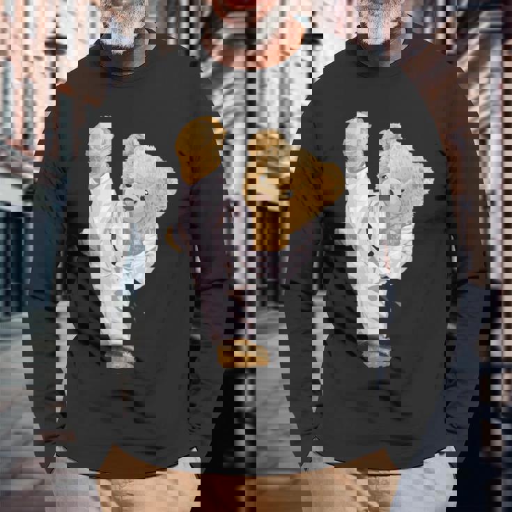 テディ空手ベア 長袖Tシャツ 高齢者への贈り物