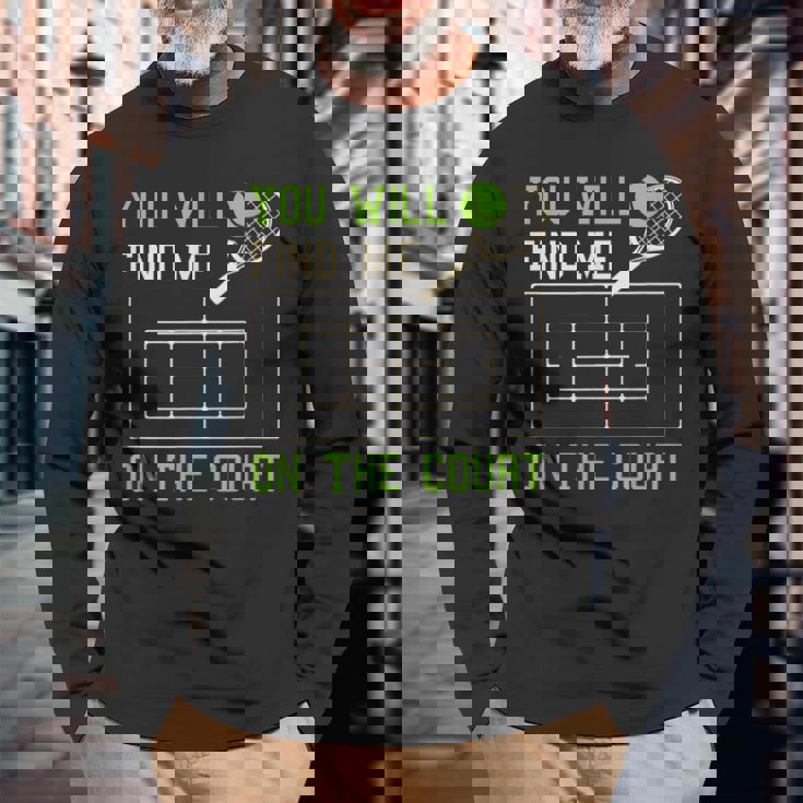 テニスコート テニスプレーヤー おもしろ名言集 長袖Tシャツ 高齢者への贈り物