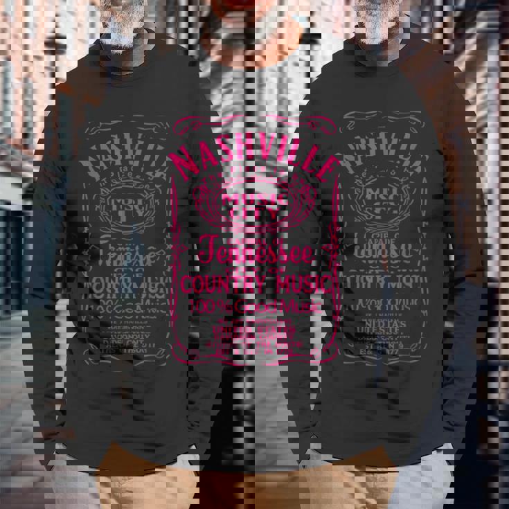 テネシー州ナッシュビルグッドカントリーウエスタンミュージックシティの衣装 長袖Tシャツ 高齢者への贈り物