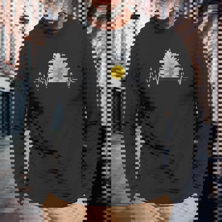 デイジー、ハートビート、花、花、花、ヒナギク 長袖Tシャツ 高齢者への贈り物