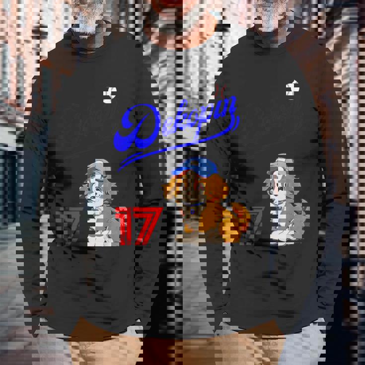 デコピン、デコイ、犬シャツ、No17、大谷、愛犬、コーイケルホンディエ、野球観戦、Dekopindecoy 誕生日 長袖Tシャツ 高齢者への贈り物