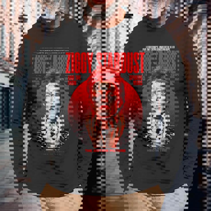 デヴィッド・ボウイ ジギー スターダスト モーションピクチャー カラー スキタ写真 長袖Tシャツ 高齢者への贈り物