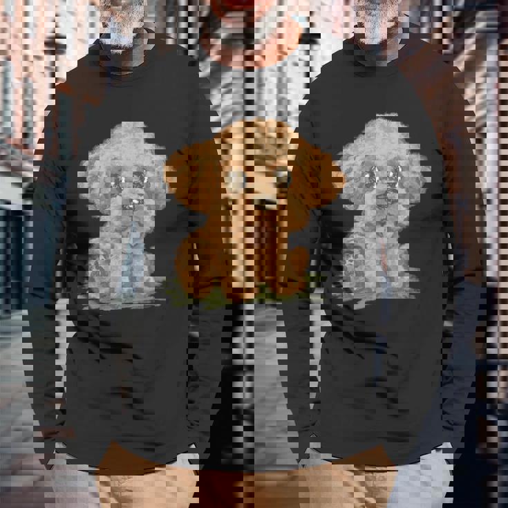 トイプードル かわいい いぬ 子犬 ペット おもしろ 動物 イラスト 長袖Tシャツ 高齢者への贈り物