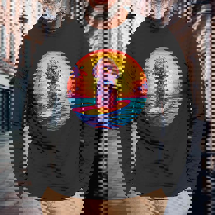 トイプードル サーフィン ファニー ドッグ ビーチ 長袖Tシャツ 高齢者への贈り物