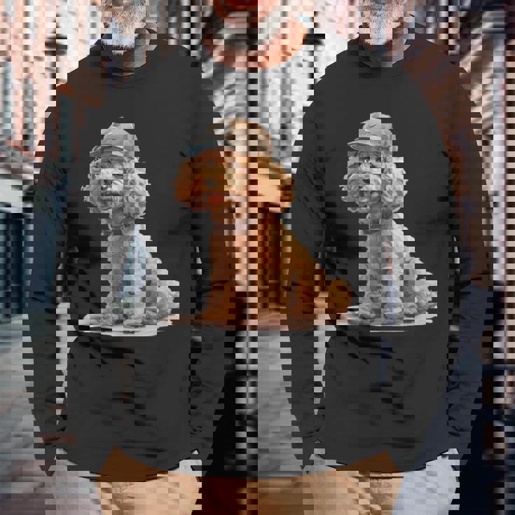 トイプードル 水彩 犬 野球帽 長袖Tシャツ 高齢者への贈り物