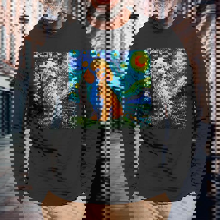 トイプードル 面白いtシャツ 犬 ゴッホ 星月夜 かわいい メンズ 子供 おもしろ 服 グッズ ネタ 長袖Tシャツ 高齢者への贈り物