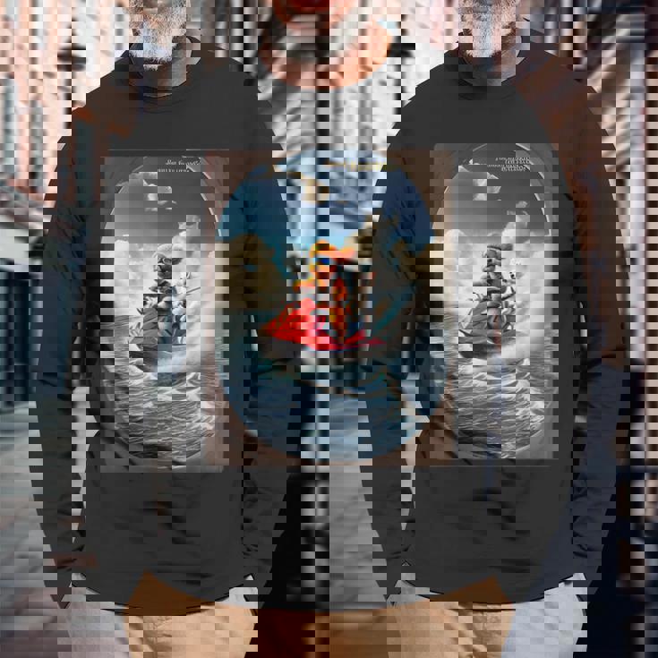 トイプードルとチワワのジェットスキー 夏の楽しいデザイン 長袖Tシャツ 高齢者への贈り物