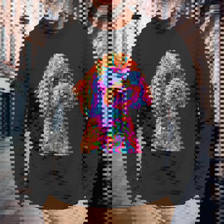 トイプードル愛好家デザイン ポップアート 面白いトイプードル 犬 長袖Tシャツ 高齢者への贈り物