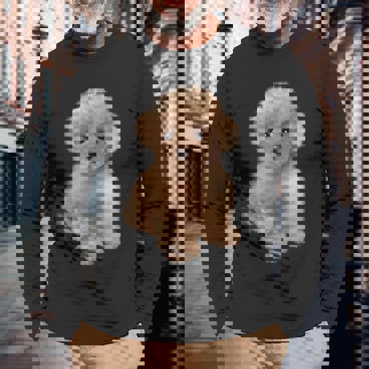 トイプードル犬、品種、ミニプードル子犬 長袖Tシャツ 高齢者への贈り物