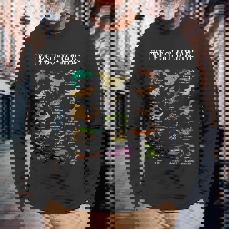 トカゲの種類 爬虫類爬虫類学 男性 子供 トカゲ コラージュ 長袖Tシャツ 高齢者への贈り物