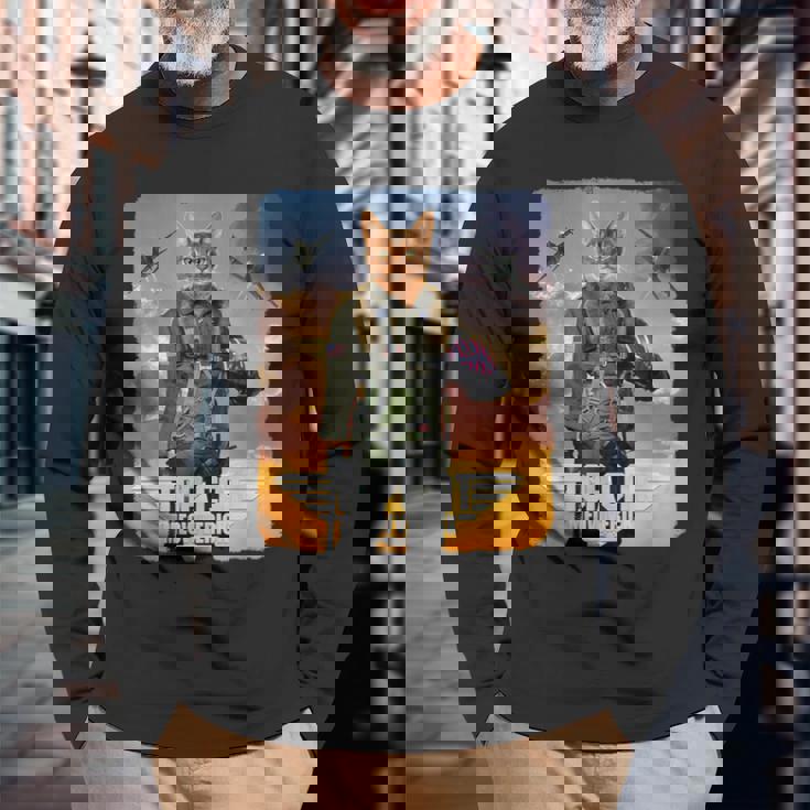 トップ 猫 マーベリック パロディ アクション 映画 叙事詩 レトロ 長袖Tシャツ 高齢者への贈り物