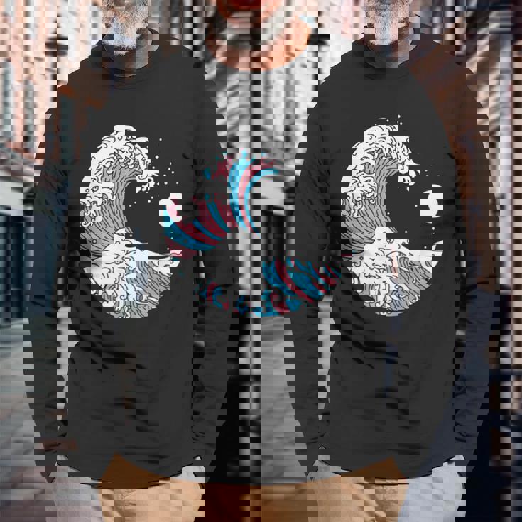 トランスジェンダー プライド Lgbtq トランスフラッグ 日本のウェーブアート Lgbt 長袖Tシャツ 高齢者への贈り物