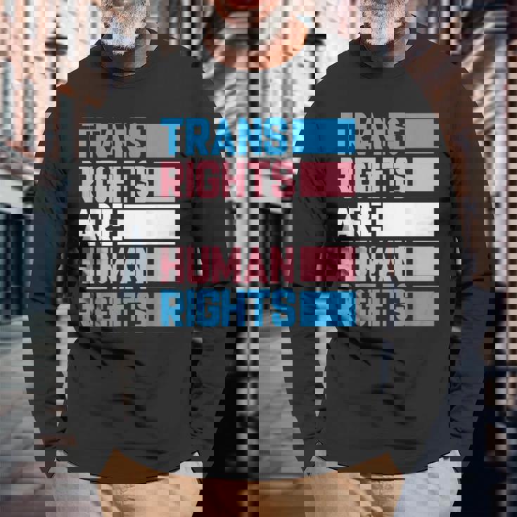 トランスライツは人権トランスジェンダープライドフラッグ 長袖Tシャツ 高齢者への贈り物