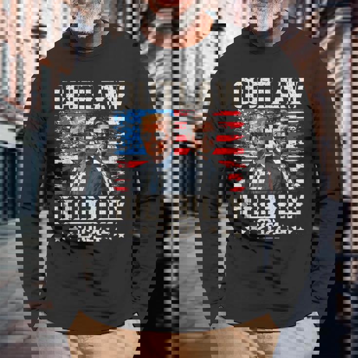 トランプ・ヴァンス'24 アウトロー・ヒルビリーアメリカ国旗ヴィンテージ 長袖Tシャツ 高齢者への贈り物