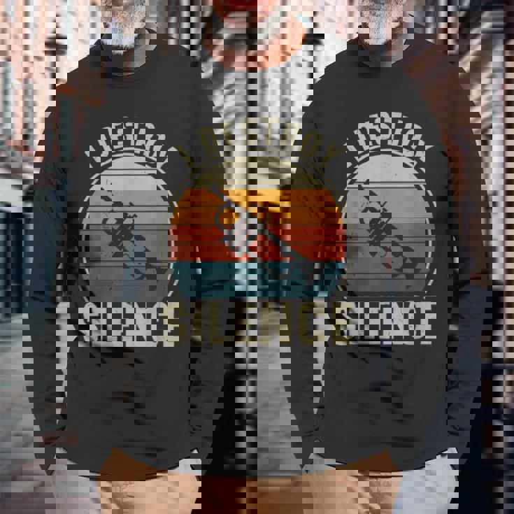 トランペット奏者 I Destroyilence Recto Trumpet Lovers 長袖Tシャツ 高齢者への贈り物