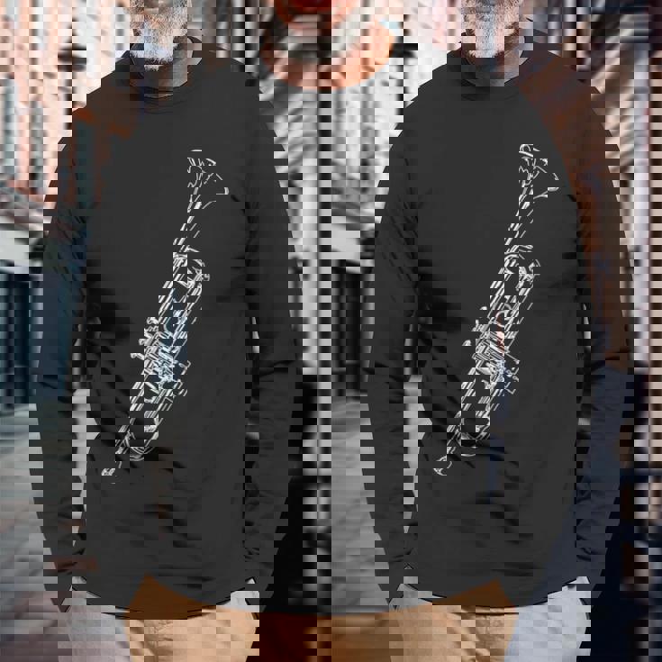 トランペット奏者のためのレトロなトランペットスケッチ 長袖Tシャツ 高齢者への贈り物