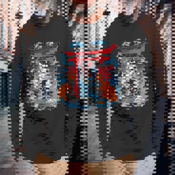 トリゲイツ 伏見稲荷 京都 和風 きつねマスク 長袖Tシャツ 高齢者への贈り物