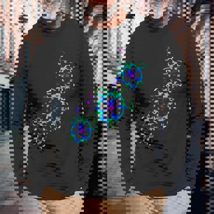 トロピカルカラー ハワイアン ホヌー ウミガメ 長袖Tシャツ 高齢者への贈り物