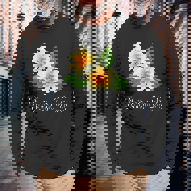 トロピカルプルメリアフランジパニー 長袖Tシャツ 高齢者への贈り物