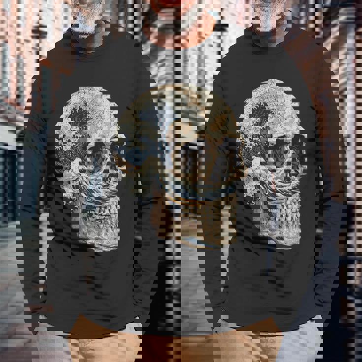 ドクロ 波 日本美術 海 長袖Tシャツ 高齢者への贈り物