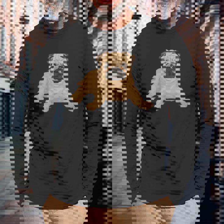 ドッグパグ ドッグモチーフ 犬好きへのギフト パグ 長袖Tシャツ 高齢者への贈り物