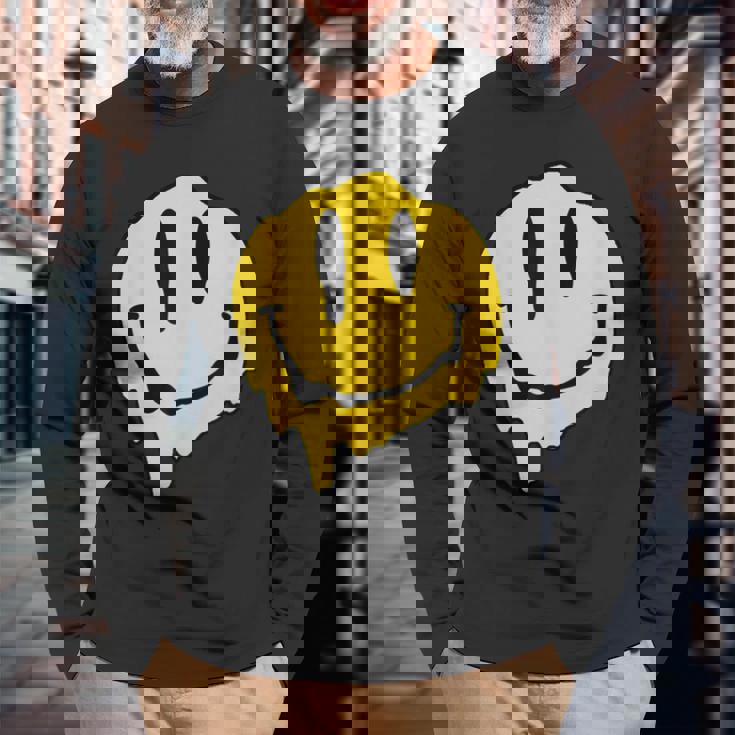 ドリッピースマイルイエロースマイルフェイスシャツ かわいい ハッピースマイルフェイス 長袖Tシャツ 高齢者への贈り物