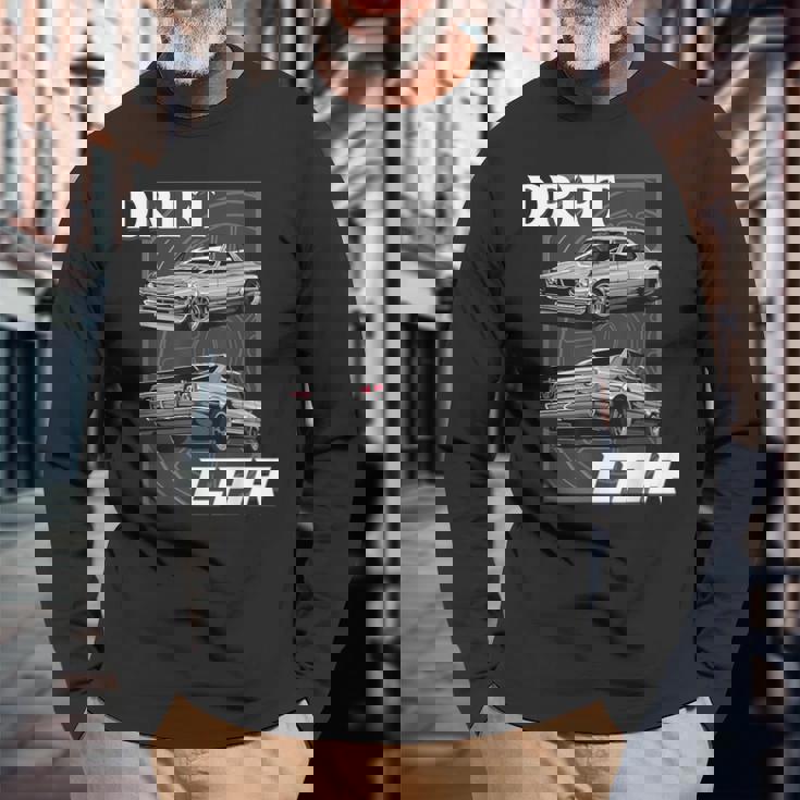 ドリフトカー ジャパニーズクラシックチューニングカー 長袖Tシャツ 高齢者への贈り物