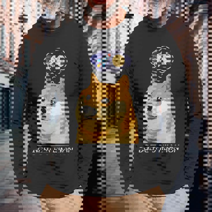 ドージコインdogecoin Hodl 月へ月にto The Moon 暗号通貨doge Memeドージミーム 長袖Tシャツ 高齢者への贈り物