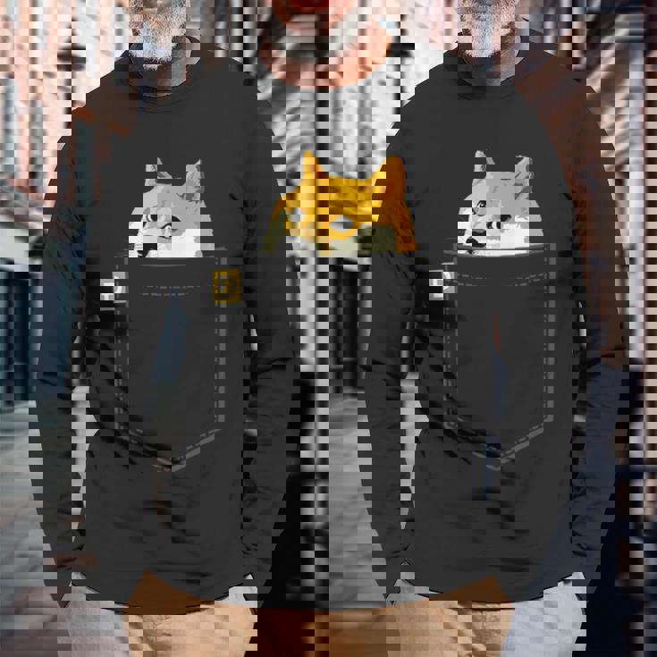 ドージコインシャツフェイクポケットシャツドージコイントゥザムーン 長袖Tシャツ 高齢者への贈り物