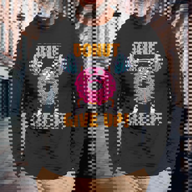 ドーナツギブアップ ワークアウト ジム ウェイトリフティング ボディービル 長袖Tシャツ 高齢者への贈り物