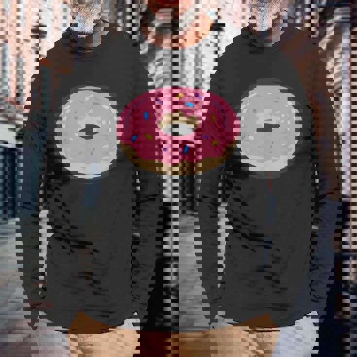 ドーナツレッドアイシングコミックグラフィック メンズ レディース 子供用 長袖Tシャツ 高齢者への贈り物