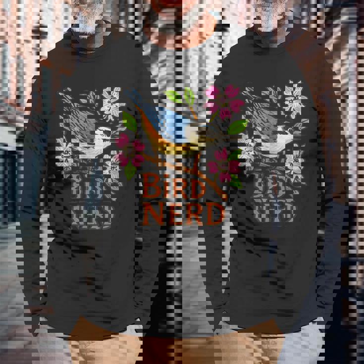 ナツハッチ 鳥 オタク ハナミズキ 木 アート 長袖Tシャツ 高齢者への贈り物