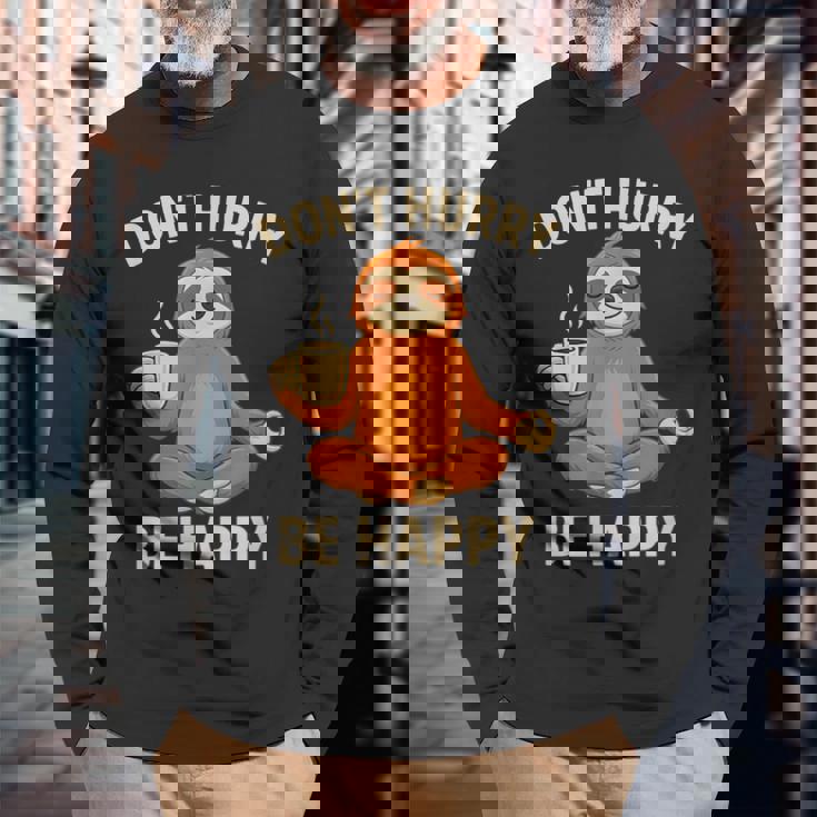 ナマケモノ コーヒー 瞑想 グラフィック 面白い 長袖Tシャツ 高齢者への贈り物