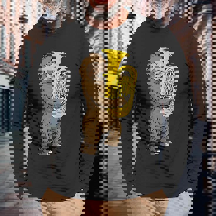 ナマケモノ 恋人 チューバ プレーヤー ミュージック ビッグバンド チューバ 長袖Tシャツ 高齢者への贈り物