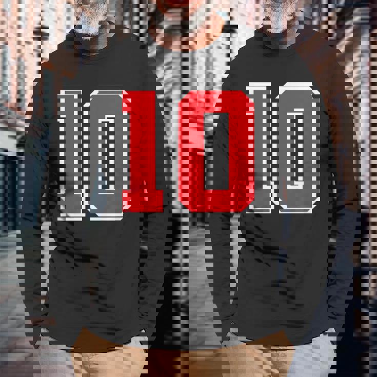 ナンバー10 スポーツジャージ 誕生日 年齢 ラッキーナンバー レッド ホワイト 長袖Tシャツ 高齢者への贈り物