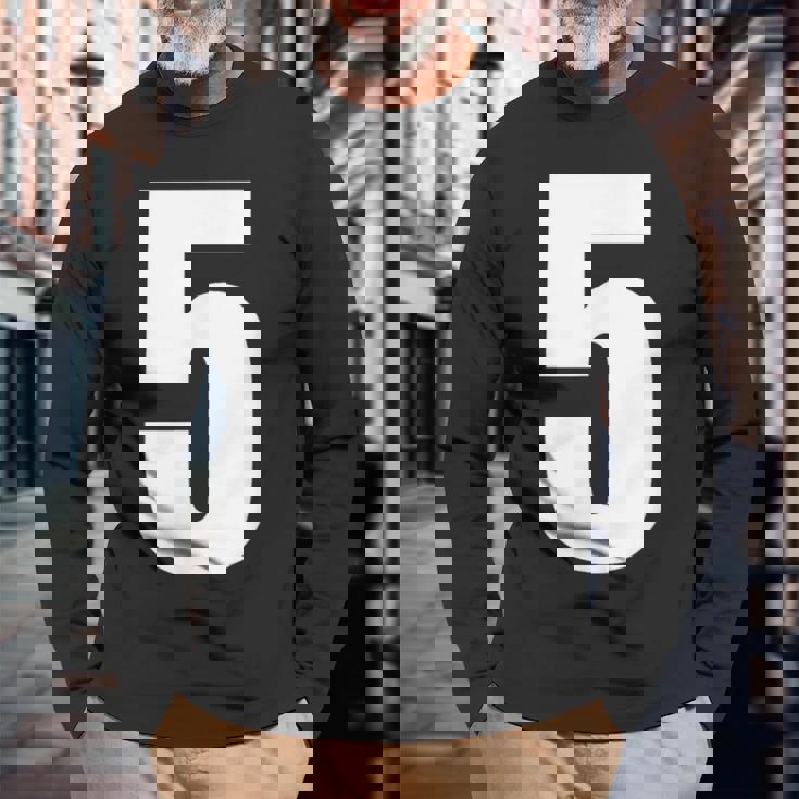 ナンバーファイブ 数字 5 プレーン 白 数字 長袖Tシャツ 高齢者への贈り物