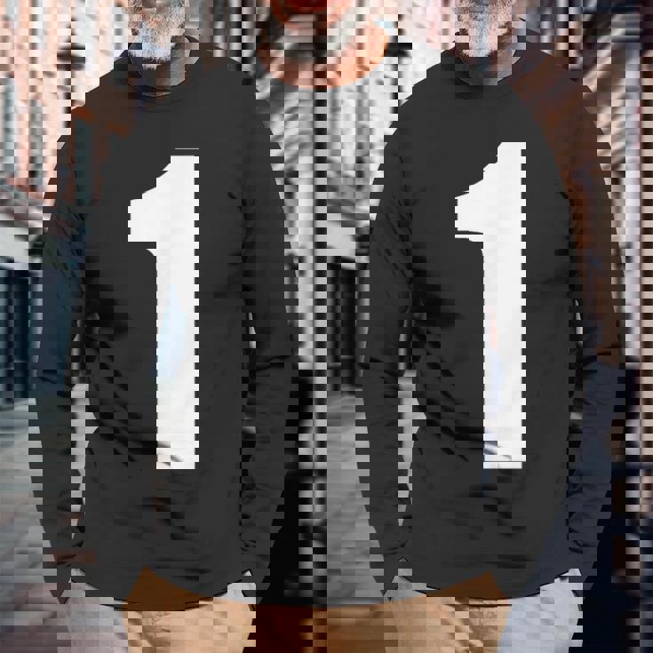 ナンバーワン 数字 1 プレーン ホワイト 数字 長袖Tシャツ 高齢者への贈り物