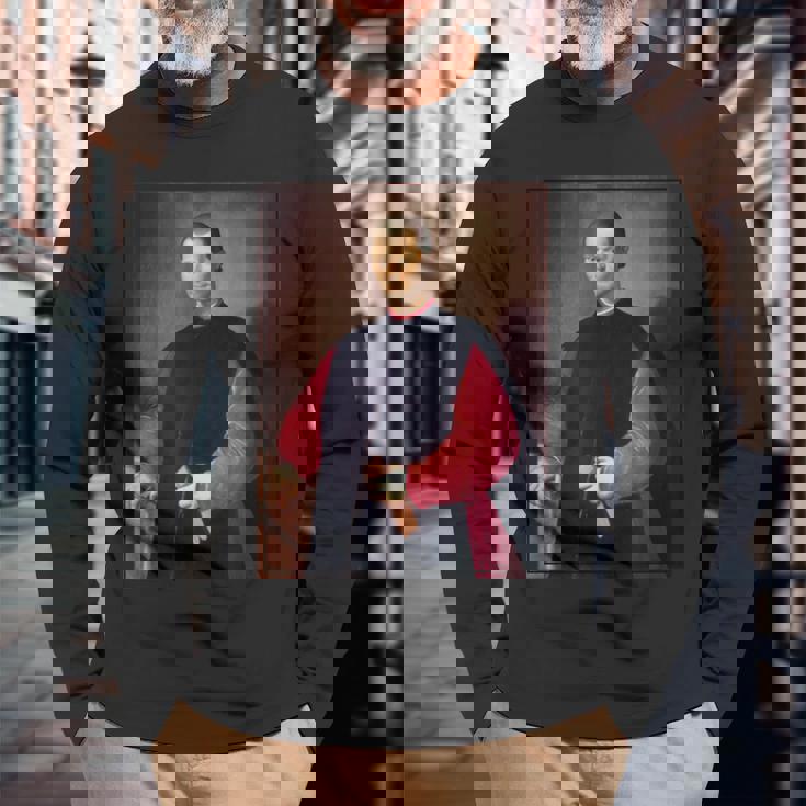 ニコロ・マキャヴェリ 肖像画1600 長袖Tシャツ 高齢者への贈り物