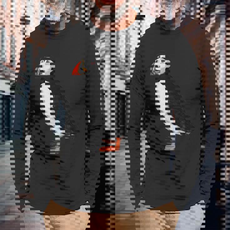 ニシツノメドリ 鳥 動物 図 バードウォッチング 贈り物 鳥類学者 生物学者 自然科学 長袖Tシャツ 高齢者への贈り物