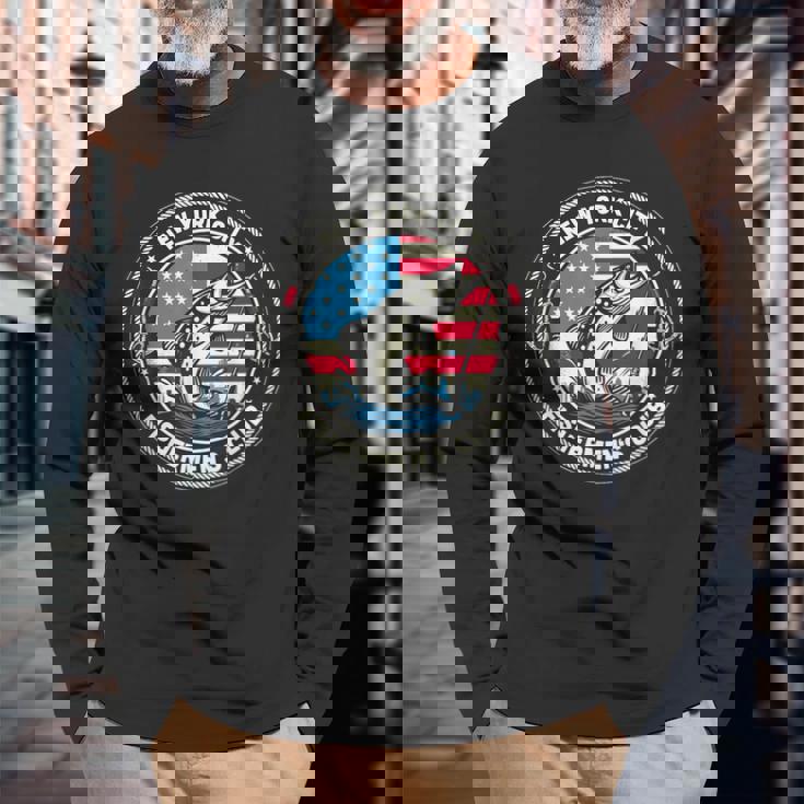 ニューヨーク市フィッシャーマンズクラブ アメリカ国旗釣り 長袖Tシャツ 高齢者への贈り物