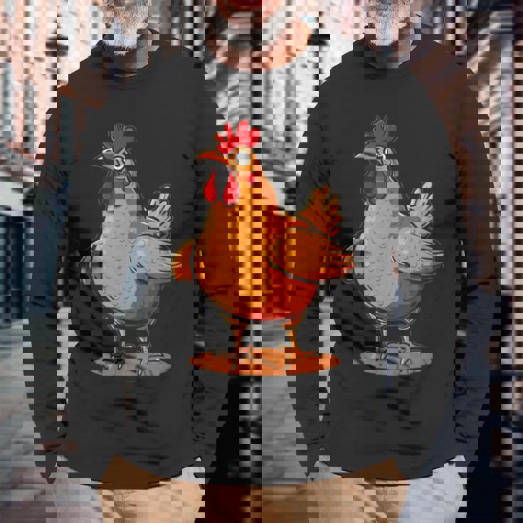 ニワトリとオンドリの胸のコスチューム 長袖Tシャツ 高齢者への贈り物