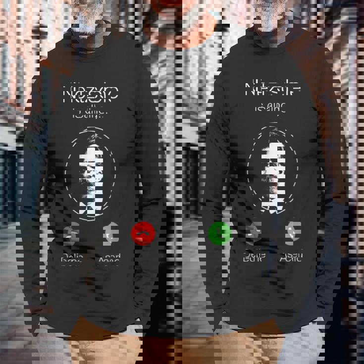 ニーチェが呼んでいる-ニヒリズム哲学 長袖Tシャツ 高齢者への贈り物