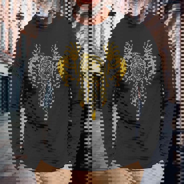 ネイティブアメリカン ココペリ クジラ ドリームキャッチャー 7 ファンファン ファン 長袖Tシャツ 高齢者への贈り物