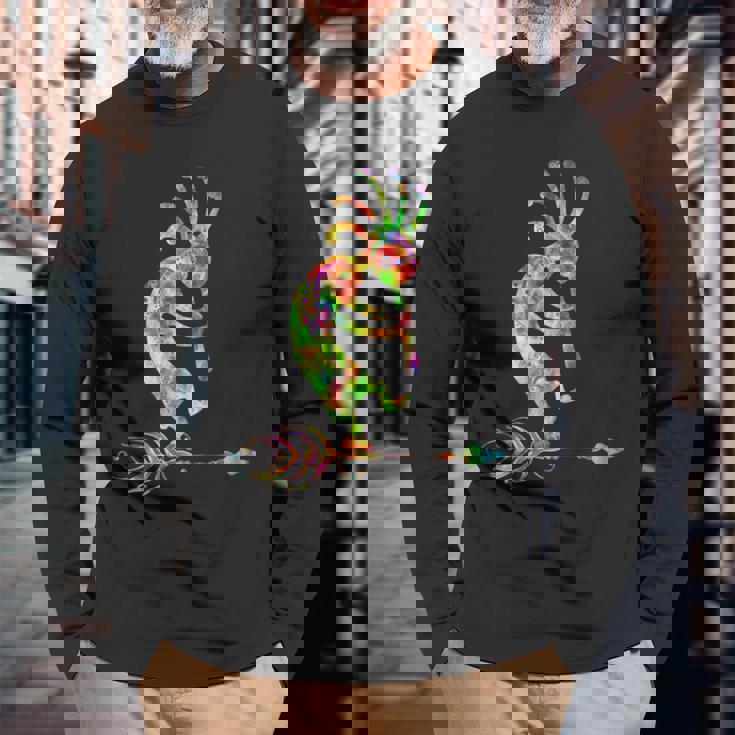 ネイティブアメリカン ココペリ 羽付き 1 ファンファン ファン 長袖Tシャツ 高齢者への贈り物